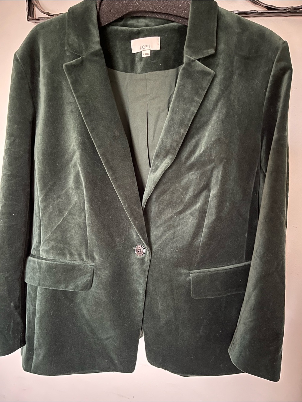 LOFT Dark Green Velvet Single-Button Blazer